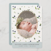 Blueberry Pattern Jongen Foto Geboorte Aankondigin Kaart (Voorkant / Achterkant)