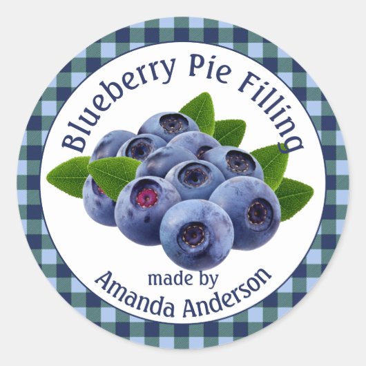 Blueberry Pie Filling Plaid 3" Cirkel Voedseletike Ronde Sticker (Voorkant)