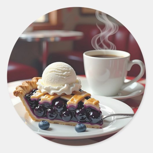Blueberry Pie, ijs en koffie Ronde Sticker (Voorkant)