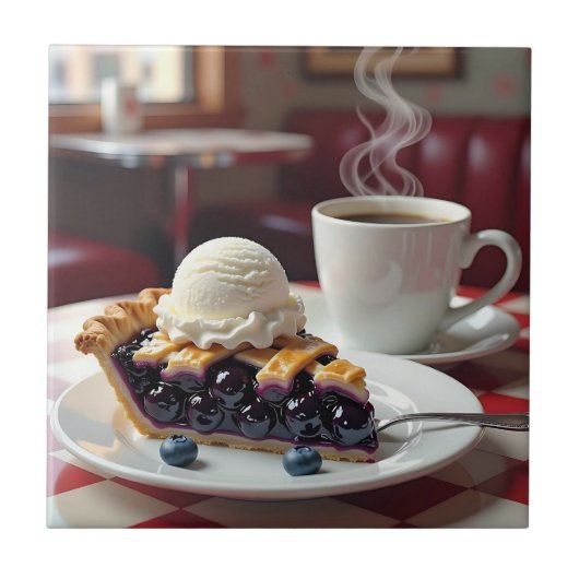Blueberry Pie, ijs en koffie Tegeltje (Voorkant)