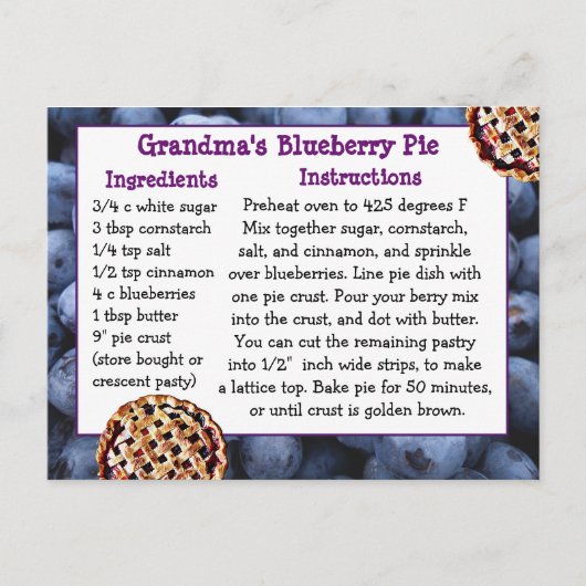 Blueberry Pie Recept Briefkaart