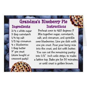 Blueberry Pie REcipe Kaart