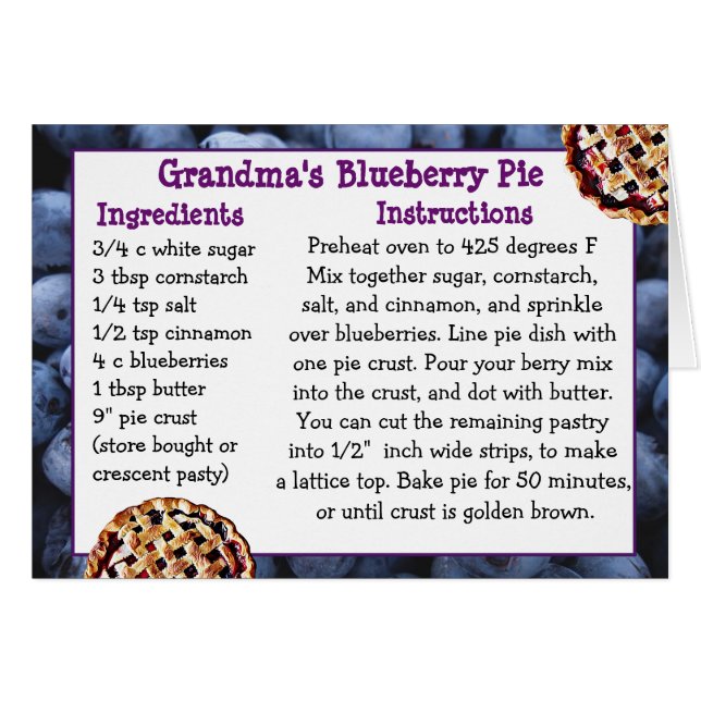 Blueberry Pie REcipe Kaart (Voorkant Horizontaal)