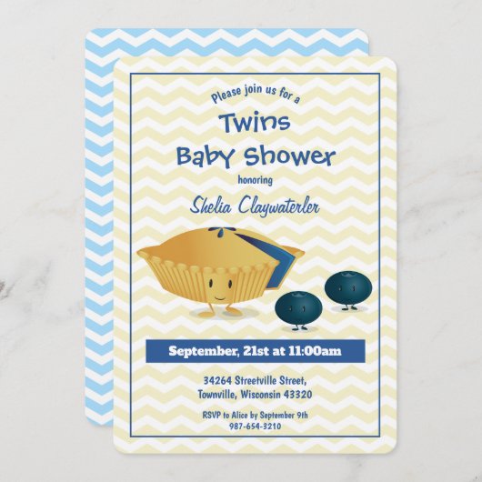 Blueberry Pie Twins Baby shower uitnodiging (Voorkant / Achterkant)