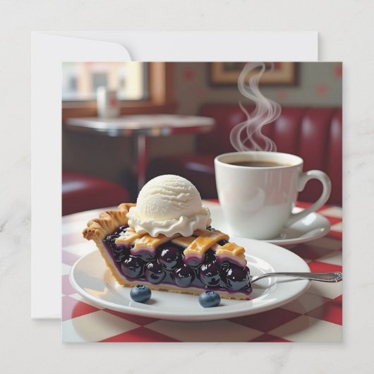 Blueberry Pie, Vanilla Ice Cream en Koffie Blank Kaart (Voorkant)