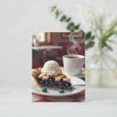 Blueberry Pie, vanille ijs en koffie Briefkaart (Staand voorkant)