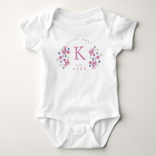 Blueberry Pink Blossom Monogram Romper (Voorkant)
