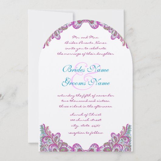 Blueberry Raspberry Ice Paisley Wedding Invitation Kaart (Achterkant)