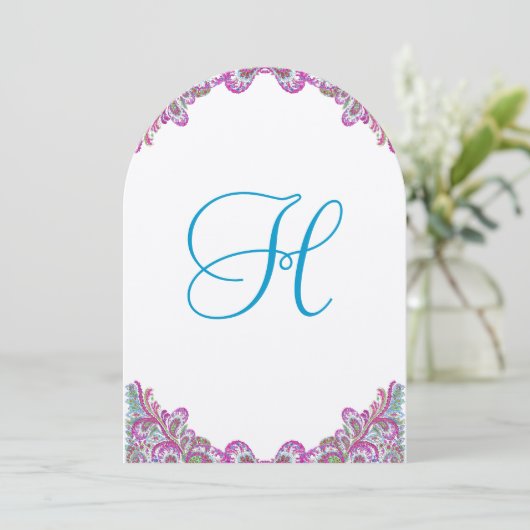 Blueberry Raspberry Ice Paisley Wedding Invitation Kaart (Staand voorkant)