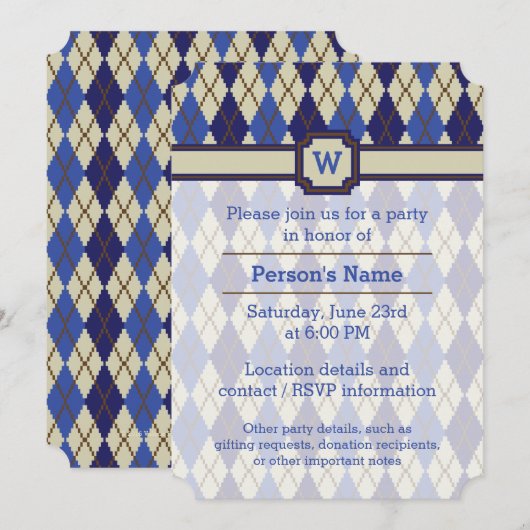 Blueberry Scone Argyle Party Invitation Kaart (Voorkant / Achterkant)
