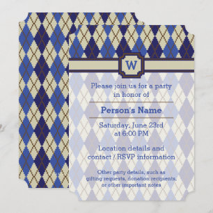 Blueberry Scone Argyle Party Invitation Kaart