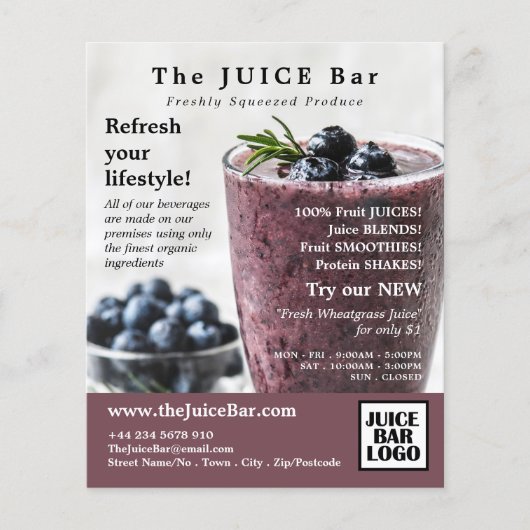 Blueberry Smoothie, Juice Bar Advertising Flyer (Voorkant)