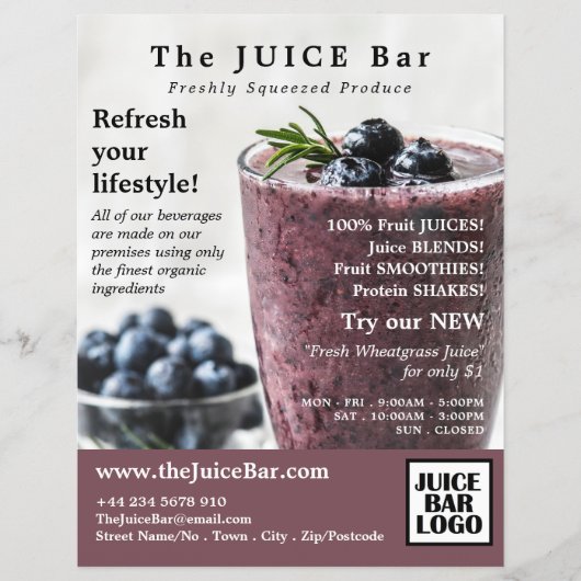 Blueberry Smoothie, Juice Bar Advertising Flyer (Voorkant)