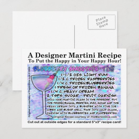 Blueberry Smoothie Martini Recept Kaart Briefkaart (Voorkant / Achterkant)
