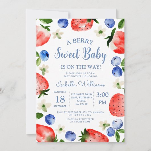 Blueberry Strawberry Berry Sweet Baby shower Kaart (Voorkant)