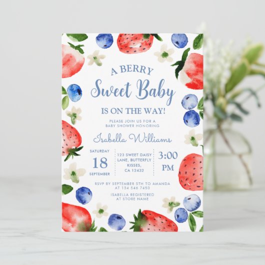 Blueberry Strawberry Berry Sweet Baby shower Kaart (Staand voorkant)