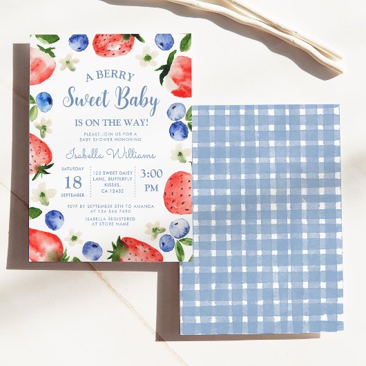Blueberry Strawberry Berry Sweet Baby shower Kaart