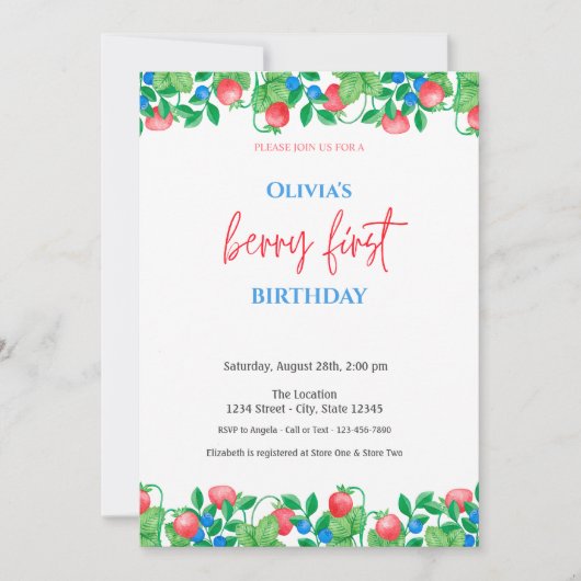 Blueberry Strawberry Green Plaid 1e verjaardag Kaart (Voorkant)