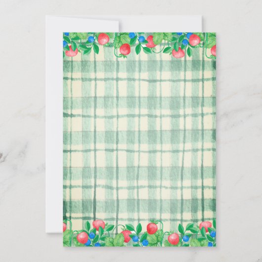Blueberry Strawberry Green Plaid 1e verjaardag Kaart (Achterkant)