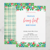 Blueberry Strawberry Green Plaid 1e verjaardag Kaart (Voorkant / Achterkant)