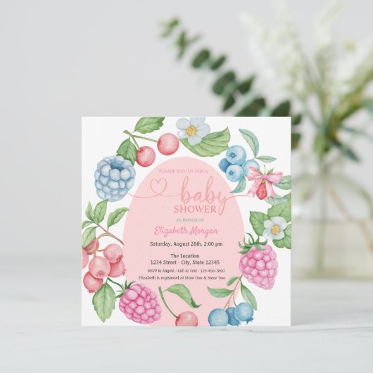 Blueberry Strawberry Raspberry Baby shower Kaart (Staand voorkant)