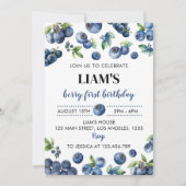 Blueberry Sweet 1e verjaardag uitnodiging (Voorkant)