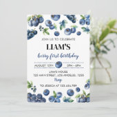 Blueberry Sweet 1e verjaardag uitnodiging (Staand voorkant)