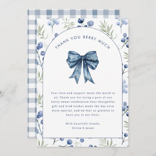 Blueberry Sweet Baby shower Bedankt Kaart (Voorkant / Achterkant)