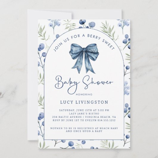 Blueberry Sweet Baby shower Invitation Kaart (Voorkant)
