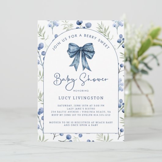 Blueberry Sweet Baby shower Invitation Kaart (Staand voorkant)