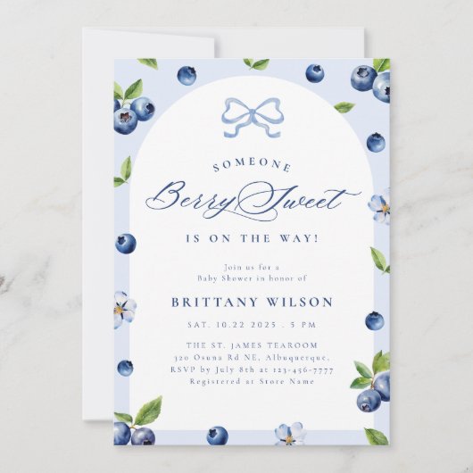 Blueberry Sweet Baby shower Invitation Kaart (Voorkant)