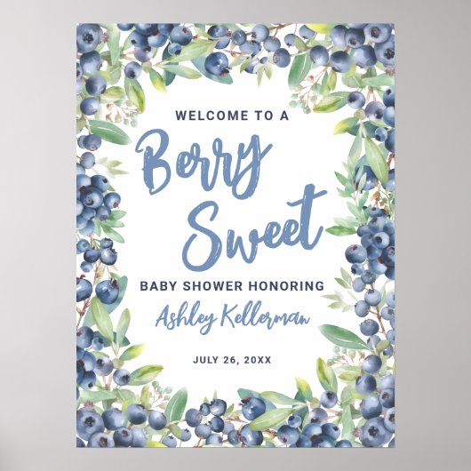 Blueberry Sweet Baby shower Welkomstbord Poster (Voorkant)