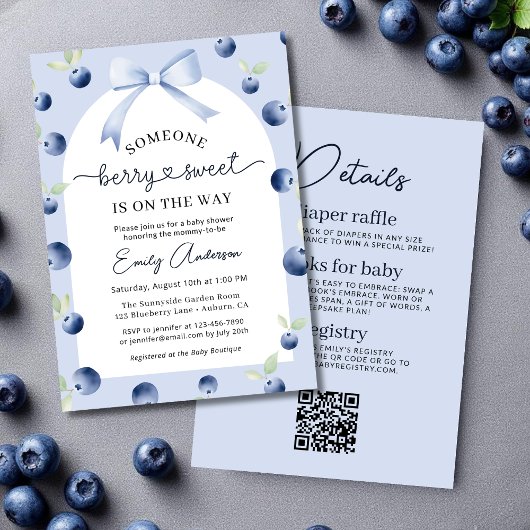 Blueberry Sweet Bow Alles in één Baby shower Kaart