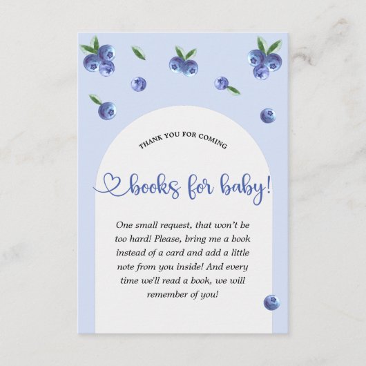 Blueberry Sweet Boy Baby shower Boeken voor Baby Informatiekaartje (Voorkant)