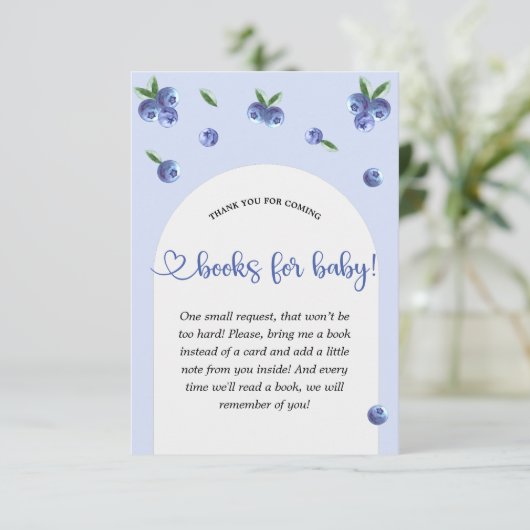 Blueberry Sweet Boy Baby shower Boeken voor Baby Informatiekaartje (Staand voorkant)