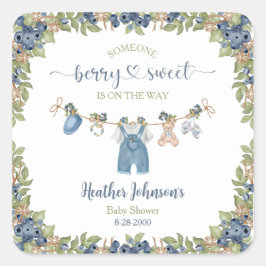 Blueberry Sweet Clothesline Baby shower Vierkante Sticker