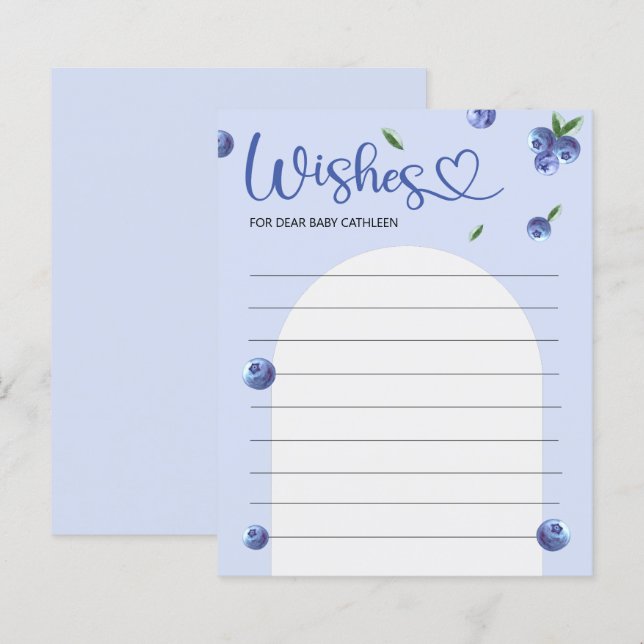 Blueberry Sweet Waterverf Baby shower Wishes spel (Voorkant / Achterkant)