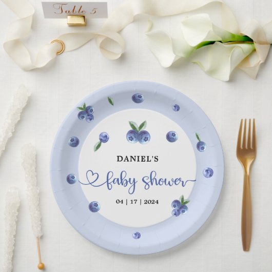 Blueberry Sweet Waterverf Boy Baby shower Papieren Bordje (Huwelijk)