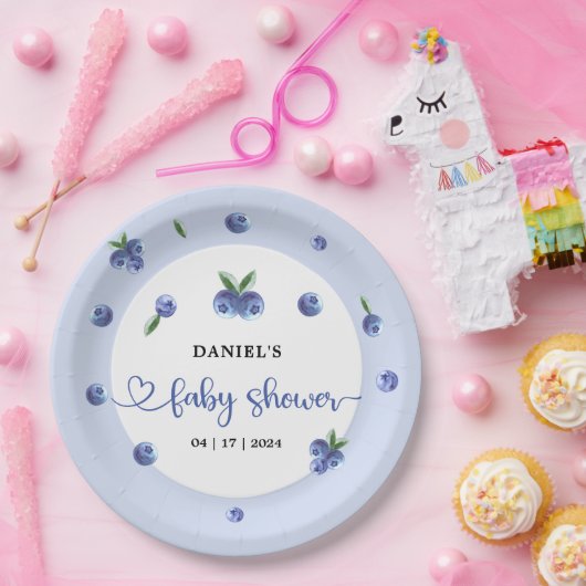 Blueberry Sweet Waterverf Boy Baby shower Papieren Bordje (Feest)