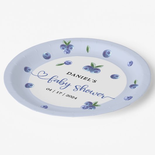 Blueberry Sweet Waterverf Boy Baby shower Papieren Bordje (Gekanteld)