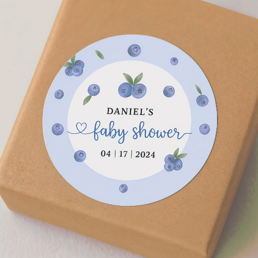 Blueberry Sweet Waterverf Boy Baby shower Ronde Sticker