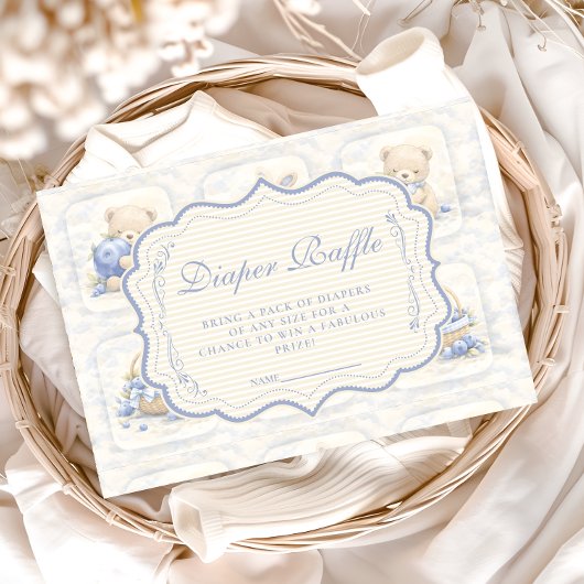 Blueberry Teddy Garden Toile Diapper Raffle Informatiekaartje