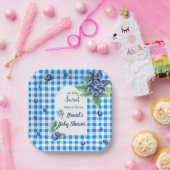 Blueberry-thema Gingham Waterverf Baby shower Papieren Bordje (Feest)