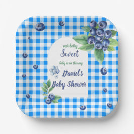 Blueberry-thema Gingham Waterverf Baby shower Papieren Bordje