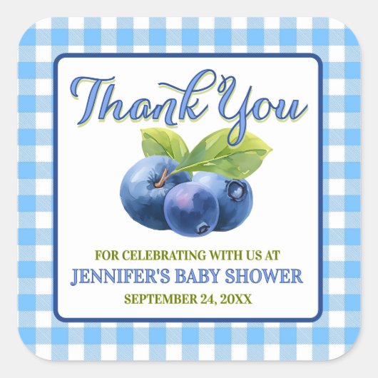 Blueberry Theme Baby shower Bedankt Vierkante Sticker (Voorkant)