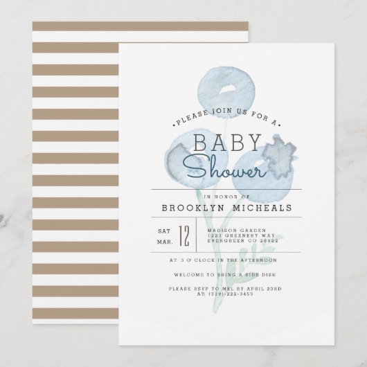 Blueberry Trio | Berry Waterverf Baby shower Kaart (Voorkant / Achterkant)