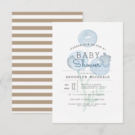 Blueberry Trio | Berry Waterverf Baby shower Kaart (Voorkant / Achterkant)