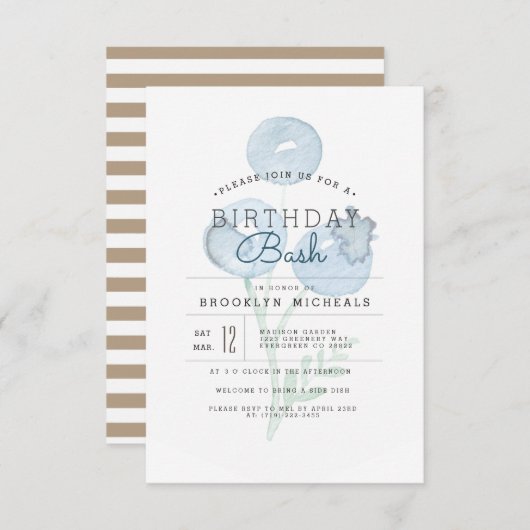 Blueberry Trio | Berry Waterverf Birthday Bash Kaart (Voorkant / Achterkant)