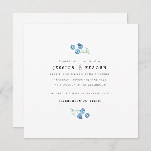 Blueberry Trio Waterverf bruiloft uitnodigen Kaart (Voorkant / Achterkant)