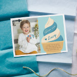 Blueberry Vanilla Ice Cream Kids Birthday Foto Bedankkaart<br><div class="desc">Deze schattige schrijfkaarten zijn ontworpen om aan te sluiten bij de uitnodigingen van de verjaardagsfeestjes van onze kinderen voor zacht serverijs. Ze zijn voorzien van een blauwe bessen en vanilla zachte serverklikkerkegel met "dankjewel" en een teken in een schattig, retro lettertype. Personaliseer met een foto van de verjaardagspartij en een...</div>
